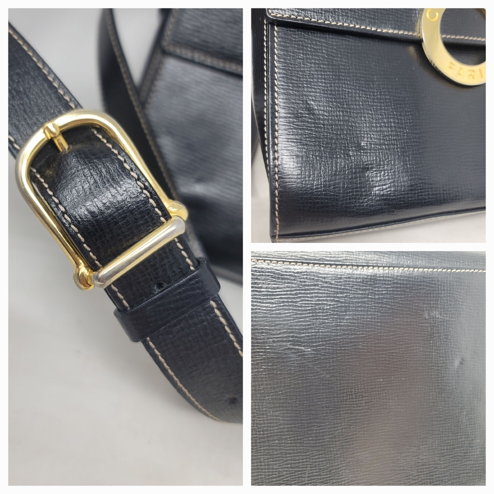 Vintage Celine Gold Ring Box Black Leather Small Crossbody Hand Bag Authentic - Picture 7 of 14
